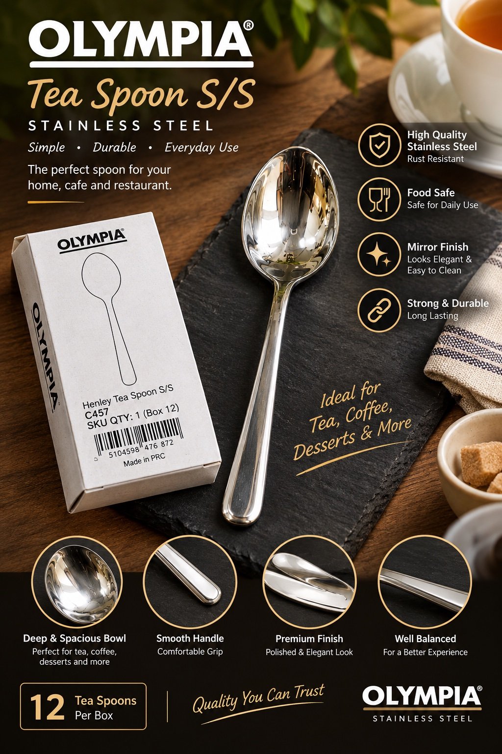 OLYMPIA Henley Tea Spoons S/S – C457 | Brand New