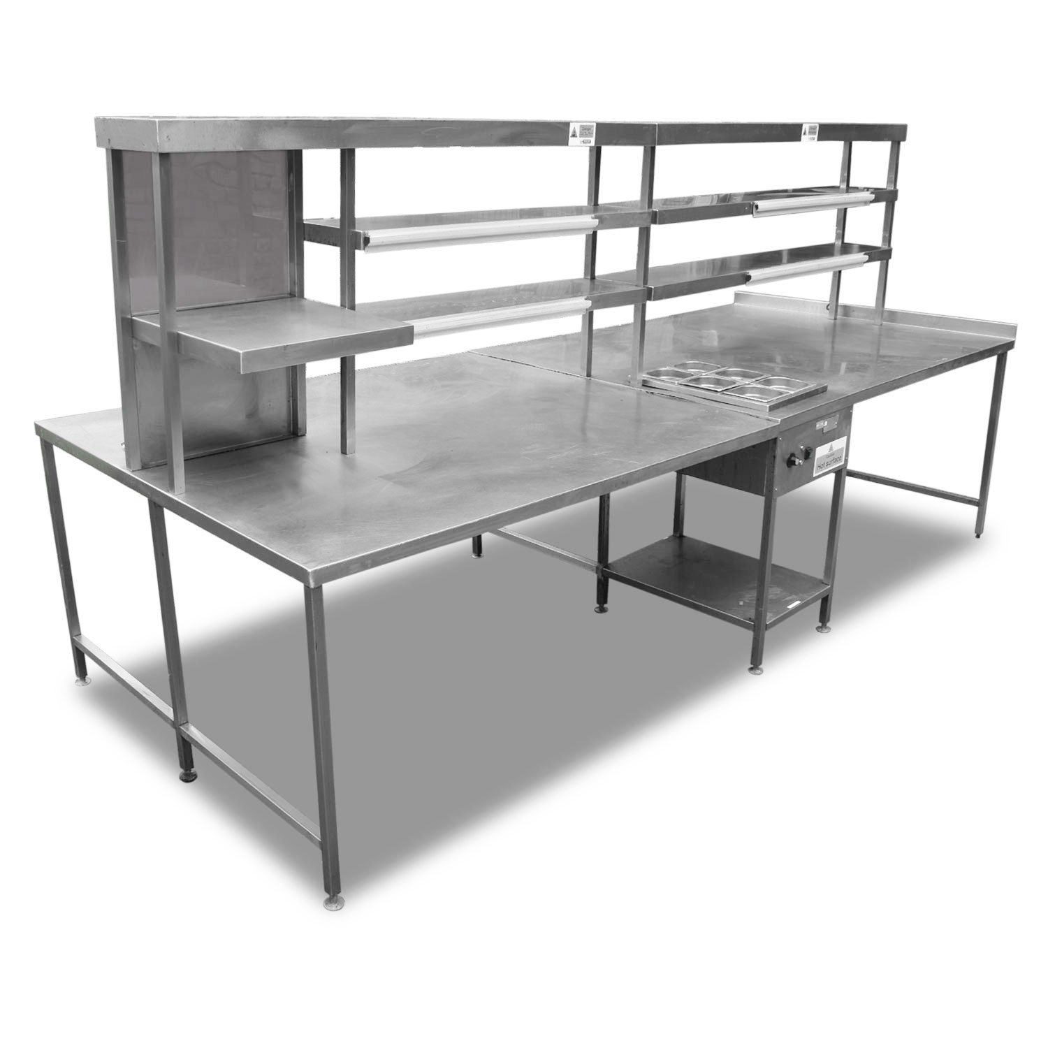 Stainless Steel Kitchen Unit With Bulit In Bain Marie, Heated Gantry & Microwave Shelf